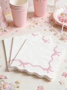 SHEIN 16-Sheet Pink Bow-Themed Disposable Napkins,Cute Bow-Shaped Table Decoration Napkins,Suitable For Birthdays,Afternoon Tea, Weddings,Home Decor Parties - bow - View 2