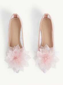 CUCCOO CHICEST Stylish And Sexy Closed Toe Pointed Women's Flat Shoes Rhinestone Flower Transparent Mesh Pink Flats - Pink - View 1