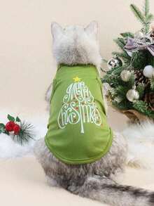 PETSIN 1pc Green Christmas Tree Print Pet Vest For Holiday - Multicolor - View 11