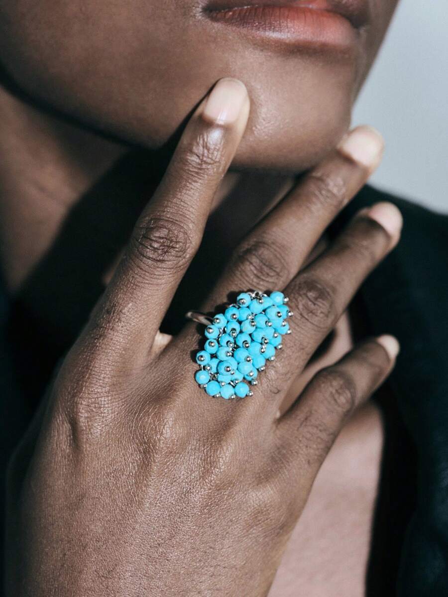 Noxbound Silver Beaded Turquoise Niche Ring - Silver - View 1