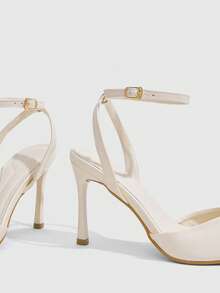 CUCCOO SZL Off-White 方頭細高跟扣帶優雅女款涼鞋 - 米白色 - 查看 5