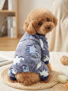 PETSIN 1 Cat And Dog Warm Wool Dinosaur Printed Flannel Jumpsuit, Suitable For Pets - Multicolor - View 2