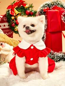 PETSIN 1pc Warm Fleece Sleeveless Dog/Cat Christmas Dress, Outfit Suitable For Pets - Red - View 8