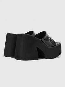 ROMWE Women's Fashionable And Casual Platform Wedge Sandals, Punk-Style Gothic Elegance With Glossy Floral Embroidery. - Black - View 3