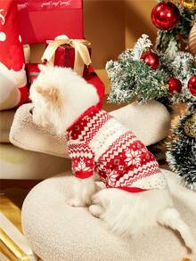 PETSIN 1 Pc Pet Christmas Burgundy Fairisle Geometric Pattern Fleece Warm Navy Round Neck Dog - Multicolor - View 7