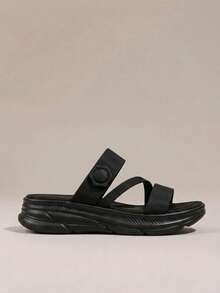 HighSole 全新夏季时尚优雅百搭厚底平底凉鞋 - 黑色 - 查看 2