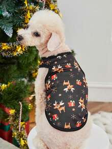PETSIN 1pc Pet Christmas Reindeer Pattern Lightweight Breathable Vest - Multicolor - View 4