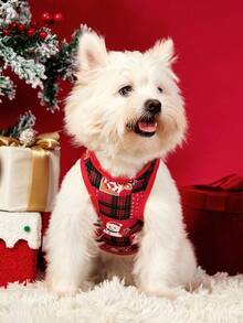 PETSIN 1pc Christmas Style Pet Vest, Classic And Eye-Catching Red And Black Checkered Pattern, Featuring Cute And Fun Patterns Such As Santa Claus, Reindeer, Snowman, Etc. It Is Skin Friendly, Breathable And Sleeveless Pet Vest - Multicolor - View 5