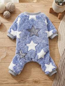 PETSIN 1pc Pet Dog Cat Grey Fleece Warm Star Print Flannel Four Leg Jumpsuit - Multicolor - View 2