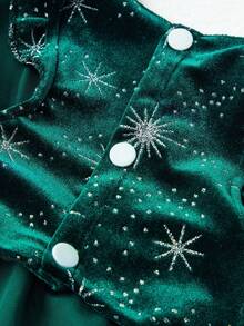 PETSIN 1pc Premium Pet Snowflake & Star Print Velvet Dress, Christmas, Green - Multicolor - View 11