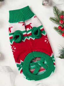 PETSIN 1 PC Christmas Pet Knitted Sweater For Winter,Reindeer Pattern Design,Suitable For Cats And Small To Medium-Sized Dogs - red green - View 6