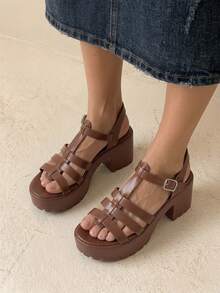 HighSole 女士时尚黑色高跟凉鞋，适合夏季毕业典礼、舞会、度假等各种场合，包括夏季、圣诞节、秋季、新年等节日。 - 駝色 - 查看 4