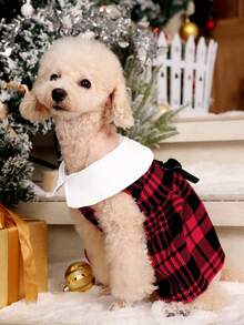 PETSIN 1pc Christmas Red & Black Plaid Pet Dress, Elegant French Style Clothes - many - View 5