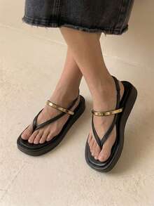 HighSole Ladies Comfortable Casual Platform Strap Square Toe Summer Daily Commuter Minimalist Coffee Thong Ladies Platform Sandals - Black - View 3