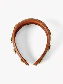 Opalesca Băng đô da bản rộng họa tiết hoa phong cách vintage Pháp - Màu xám nâu - Xem 8