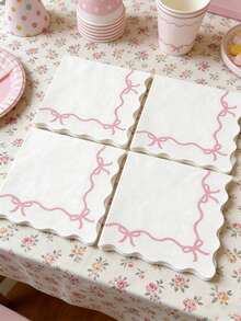 SHEIN 16-Sheet Pink Bow-Themed Disposable Napkins,Cute Bow-Shaped Table Decoration Napkins,Suitable For Birthdays,Afternoon Tea, Weddings,Home Decor Parties - bow - View 4