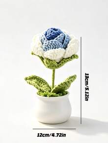 1 st handgjord virkad ros i kruka, färdigstickad konstblomma, kreativ dekorationsprydnad, liten present för lärarens dag, bordsdekoration för hemmet - 18 kronblad - Visa 3