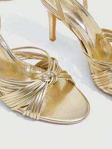 CUCCOO SZL Light Luxury Gold Multi-Strap Kink Sandals, Buckle Rear Thin Heel Fashion Women's Shoes - Gold - View 5