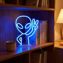 Teckwe Alien Neon Sign Lights - Blue LED Alien Head Decorative Light, USB Or Battery Operated, Desktop & Wall Hanging Neon Lamp For Game Room, Bedroom, Man Cave, Bar, Halloween, Party & Gift - Alien - View 8