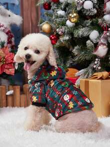 PETSIN 1pc Pet Plaid Green Fleece Hooded Sweatshirt, Christmas - Multicolor - View 4