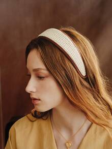 Opalesca French Light Luxury Brown Hemming Woven Wide Version Headband - White - View 9