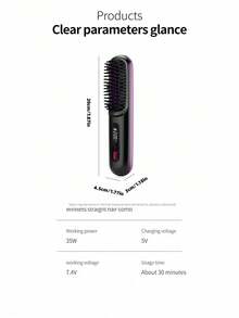 Teckwe Wireless Straightening Comb With LCD Display, Temperature Adjustment, Portable Small Sliding Comb, Female Negative Ion Hair Straightener Brush, Barbecue, Ceramic Coating, Equipped With A Tandem Dual-Cell Battery,2000mAh + 2000mAh - Multicolor - View 9