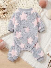 PETSIN 1pc Pink Pentagram Printed Pet Jumpsuit Gray Autumn And Winter Plush Warm And Comfortable Pet Warm Clothes - Multicolor - View 5
