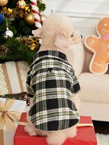 PETSIN 1pc Christmas Plaid Pet Shirt In Black And White - Multicolor - View 10