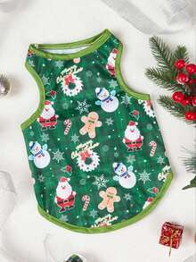 PETSIN 1pc Green Snowman Pattern Breathable Lightweight Dog/Cat Vest, New Christmas Design - Multicolor - View 5