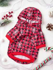 PETSIN 1pc Christmas New Pet Striped Plaid Snowflake Print Hooded Sweatshirt - Multicolor - View 5