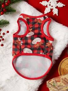 PETSIN 1 Piece Of Red Haig Pattern Pet Vest, Interwoven With Reindeer And Snowflake Patterns, Full Of Christmas Atmosphere, Skin Friendly Breathable Vest - Multicolor - View 9