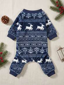 PETSIN 1pc Pet Fair Isle Reindeer Fleece Jumpsuit, Warm & Cozy For Small To Medium Cats & Dogs - Multicolor - View 2