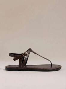 HighSole 巧克力棕色鉚釘夾腳涼鞋，配古董金金字塔飾飾，祭典風，春夏街頭穿搭 - 棕色3x - 查看 2