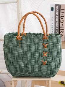 Shopping Handbag Woven Outdoor Oval Storage Basket Shaped Bathroom Wash Basket Storage, Shelf Baskets - Multicolor - View 7