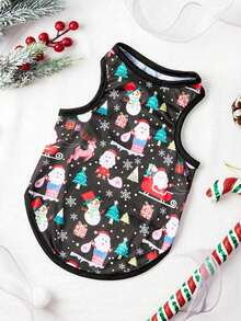 PETSIN 1pc Christmas Dog Clothes - Christmas Tree, Snowman, Snowflake Printed Pet Vest - Multicolor - View 5