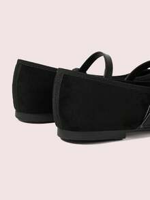 CUCCOO DOLLMOD Ladies' Elegant Black Mary Jane Flats, Rhinestone Decorative Buckle Round Toe Casual Galoshes, Suitable For Daily Parties Fall Shoes - Black - View 6