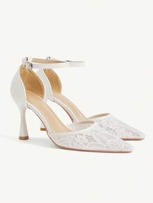 CUCCOO CHICEST Pointed Hollow Lace Hollow Versatile Elegant Fairy Style Sexy White High Heels - White - View 4