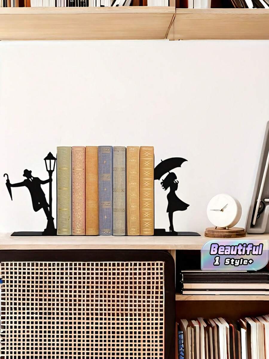 2PCS Metal Lamp Post Love Story Bookends Sturdy Durable Decorative Home Office Library Study Bookshelf Organizer Romantic Gift For Couples Readers Valentine Day Trending - View 1