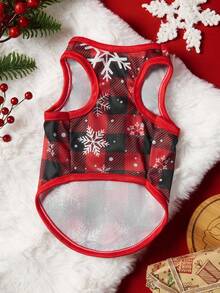 PETSIN 1pc Christmas Style Pet Vest, Classic Red Herringbone Pattern Super Skin Friendly, Scattered Snowflakes And Christmas Tree Pattern Pet Sleeveless Breathable Vest - Multicolor - View 7