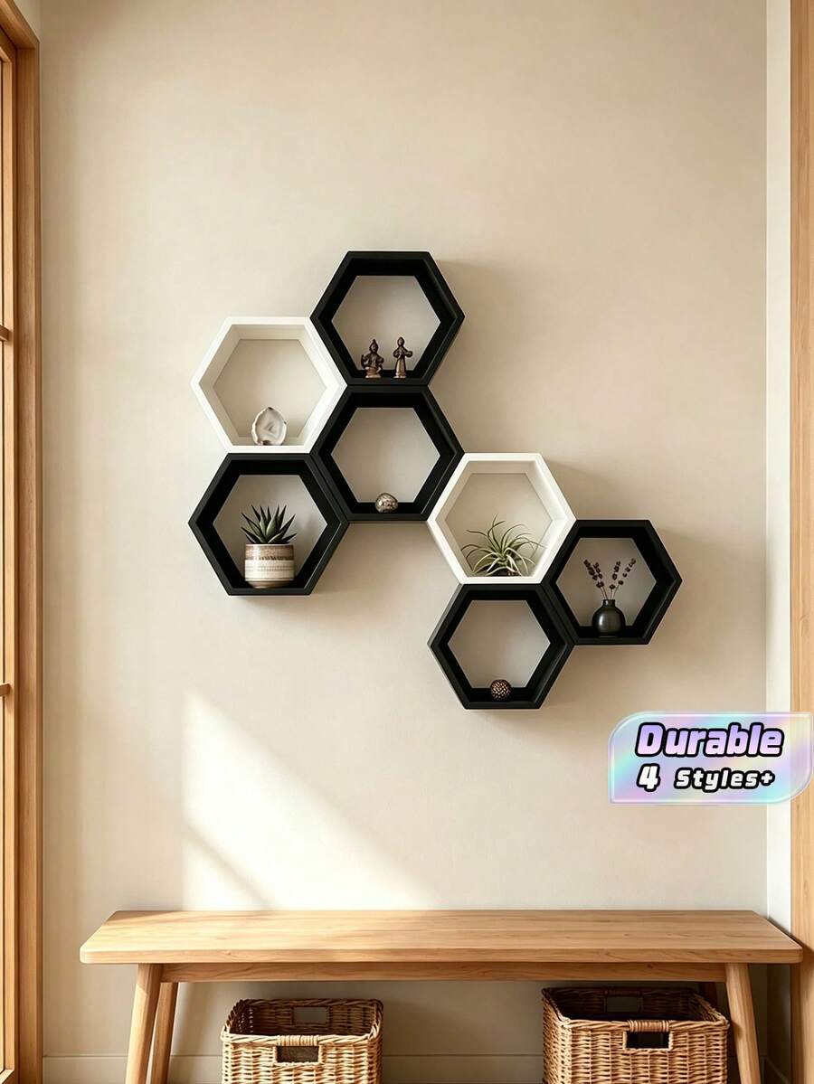 3/4Pcs Hexagon Floating Shelves, Nordic Wall Mount Storage Rack, Creative Geometric Decor Shelf For Living Room & Entryway - multicolor - View 1