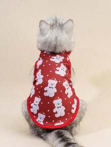 PETSIN 1pc Cute Christmas Bear Print Pet Vest In Bright Red - Multicolor - View 5