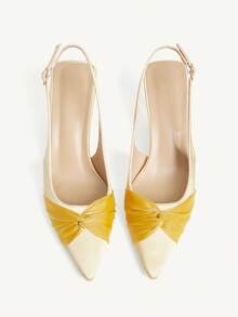 CUCCOO CHICEST Pointed Gentle Temperament Fashionable Versatile Rhinestone Design Sense Bow Elegant Fairy Back Empty Satin Yellow High Heels - Yellow - View 2