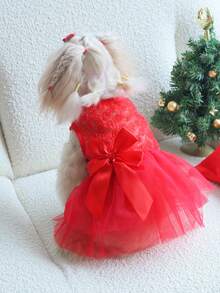PETSIN Cute Pet Red Lace Dress With Bowknot - Princess Style Dog Cat Formal Wear For Parties & Holidays - Red - View 6