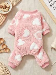 PETSIN Pet Cat Dog Universal Pink Heart-Shaped Printed Warm Lining Flannel Jumpsuit - Multicolor - View 2