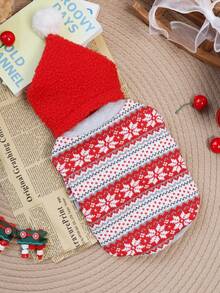 PETSIN Pet Christmas Outfit Knit Snowflake Dog Sweater With Pom‑Pom Santa Hat Warm Winter Clothes For Small Dogs Cats - Red - View 10