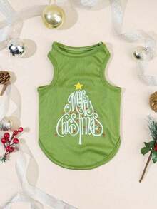 PETSIN 1pc Green Christmas Tree Print Pet Vest For Holiday - Multicolor - View 6