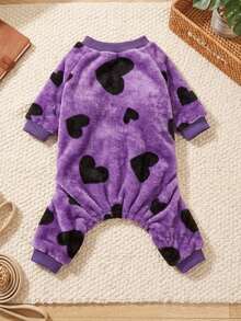 PETSIN 1 Piece Of Pet Cat Dog Universal Purple Heart Printed Wool Warm Flannel Jumpsuit - Multicolor - View 1