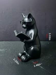 1PC Glasses Wearing Reading Cat Statue Desk Decor Modern Minimalist Artistic Intellectual Book Lover Creative Gift For Friend Colleague Office Home Study Room Aesthetic Ornament Smart Fashion Resin Craft Calming Reading Companion - multicolor - View 3