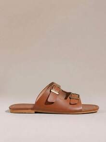 HighSole 女士平底凉鞋 舒适搭扣套脚凉鞋 - 棕色 - 查看 2