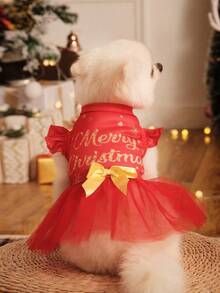 PETSIN Christmas Letter Print Mesh Contrast Pet Dress - Multicolor - View 2